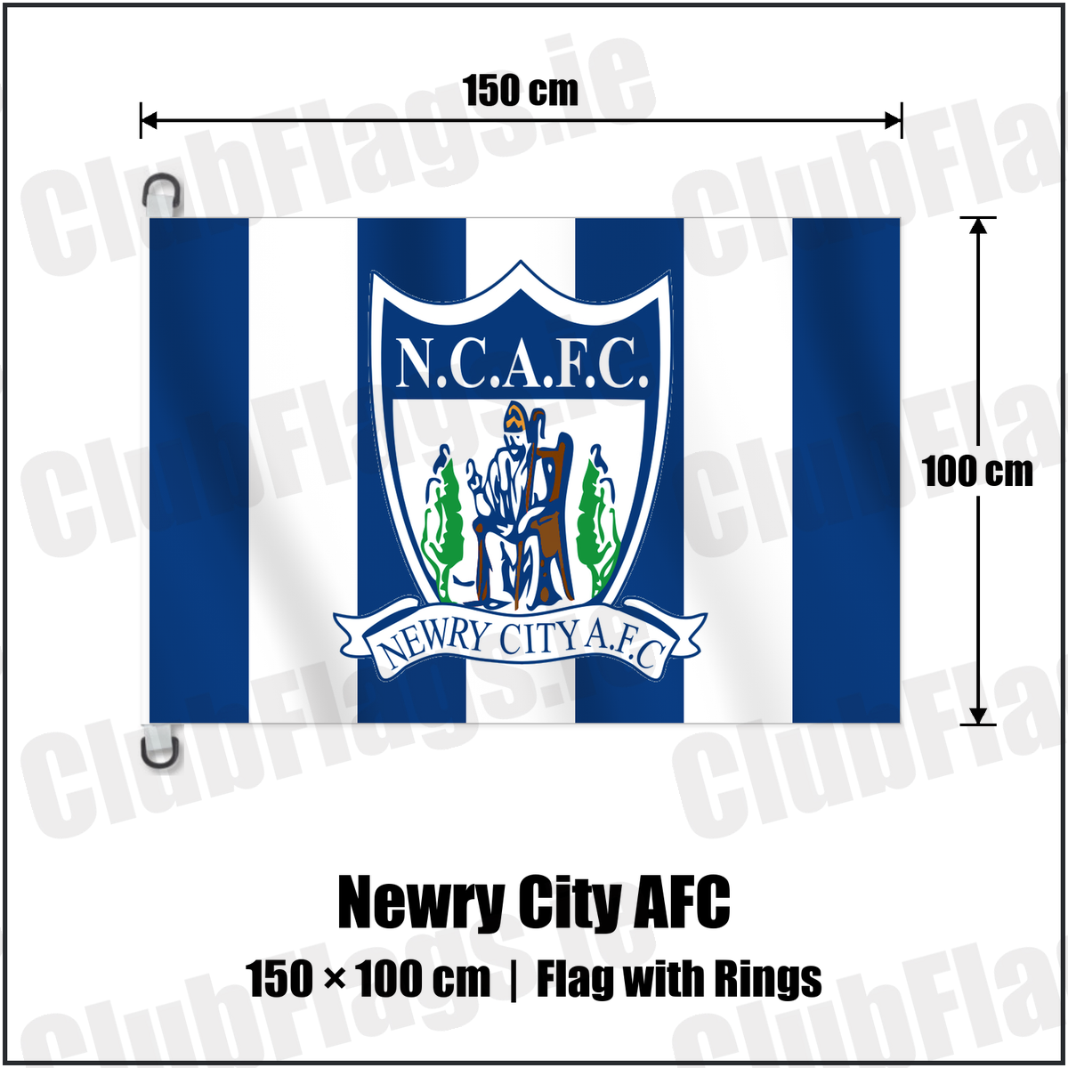 Newry City AFC 150cm x 100cm Flag Pole Flag with Rings with the club crest and colours, Down Football - ClubFlags.ie