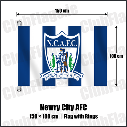 Newry City AFC 150cm x 100cm Flag Pole Flag with Rings with the club crest and colours, Down Football - ClubFlags.ie