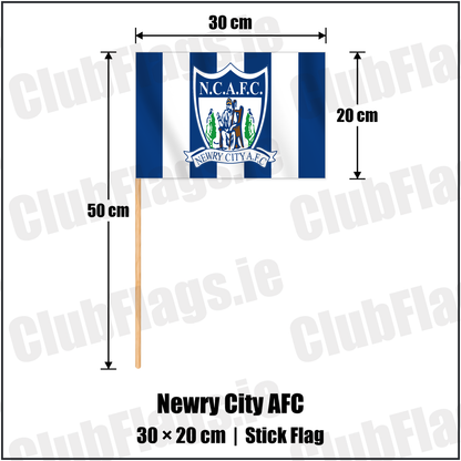 Newry City AFC 20cm x 30cm Stick Flag with the club crest and colours, Down Football - ClubFlags.ie