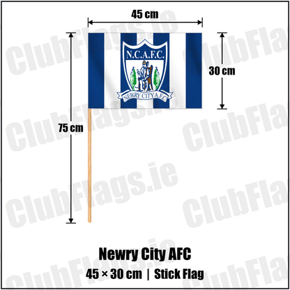 Newry City AFC 30cm x 45cm Stick Flag with the club crest and colours, Down Football - ClubFlags.ie