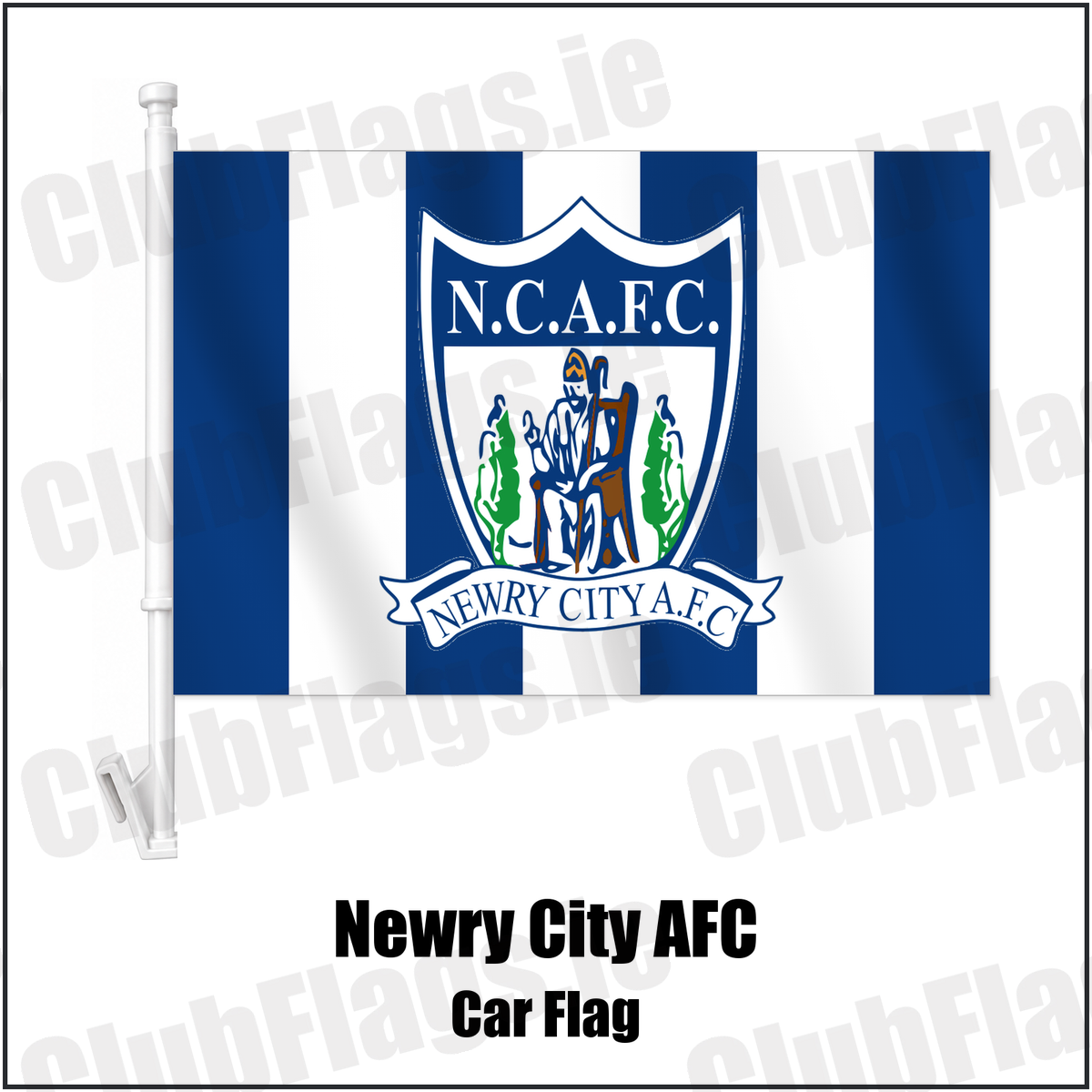 Newry City AFC Car Flag with the club crest and colours, Down Football - ClubFlags.ie