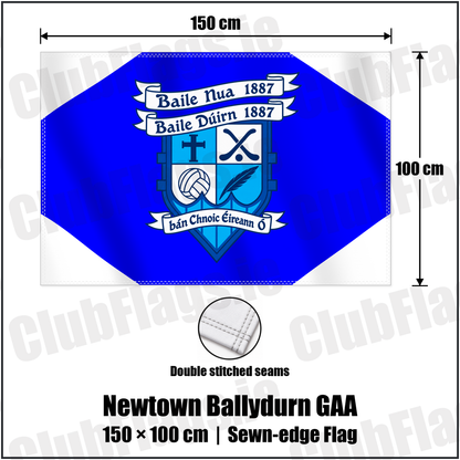 Newtown Ballydurn GAA 100cm x 150cm Flag (sewn on the edges) with the club crest and colours, Waterford GAA - ClubFlags.ie