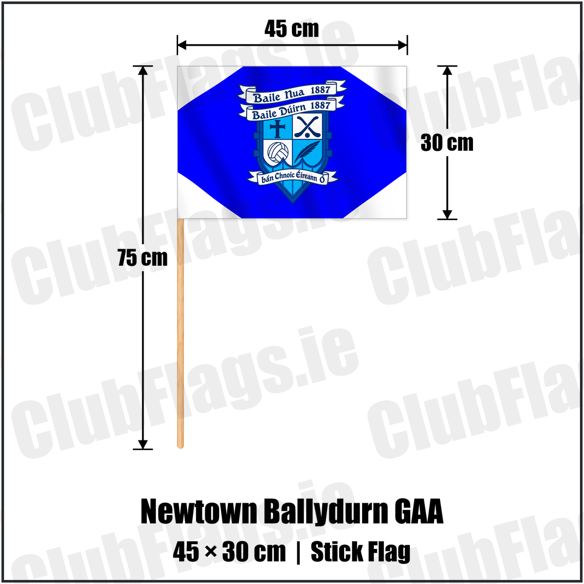 Newtown Ballydurn GAA 30cm x 45cm Stick Flag with the club crest and colours, Waterford GAA - ClubFlags.ie