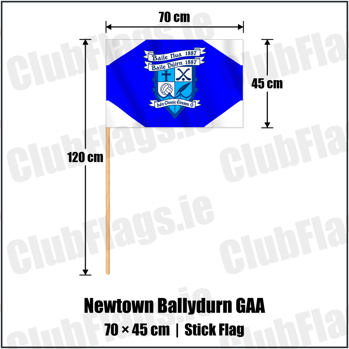 Newtown Ballydurn GAA 45cm x 70cm Stick Flag with the club crest and colours, Waterford GAA - ClubFlags.ie