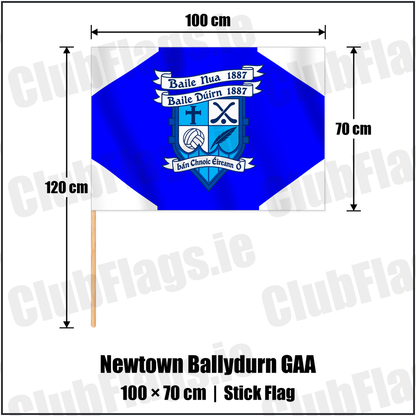Newtown Ballydurn GAA 70cm x 100cm Stick Flag with the club crest and colours, Waterford GAA - ClubFlags.ie