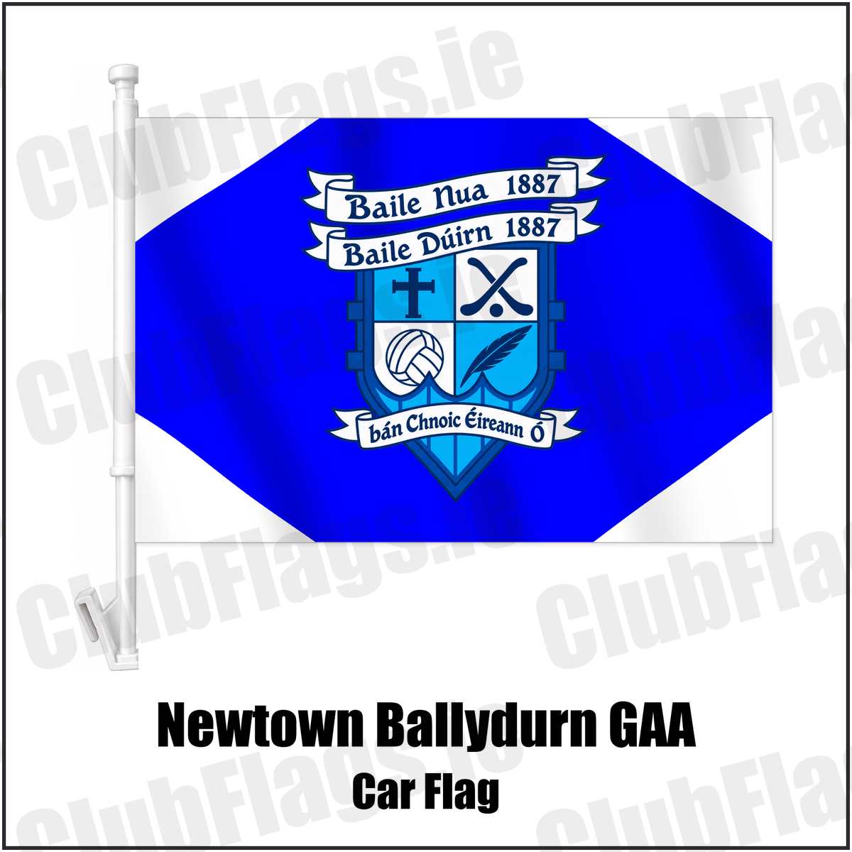 Newtown Ballydurn GAA Car Flag with the club crest and colours, Waterford GAA - ClubFlags.ie