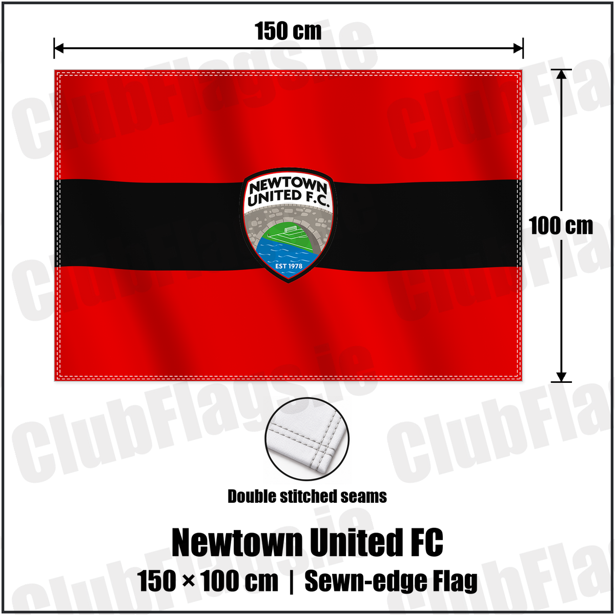Newtown United FC 100cm x 150cm Flag (sewn on the edges) with the club crest and colours, Meath Football - ClubFlags.ie