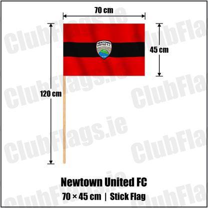 Newtown United FC 45cm x 70cm Stick Flag with the club crest and colours, Meath Football - ClubFlags.ie