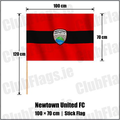 Newtown United FC 70cm x 100cm Stick Flag with the club crest and colours, Meath Football - ClubFlags.ie