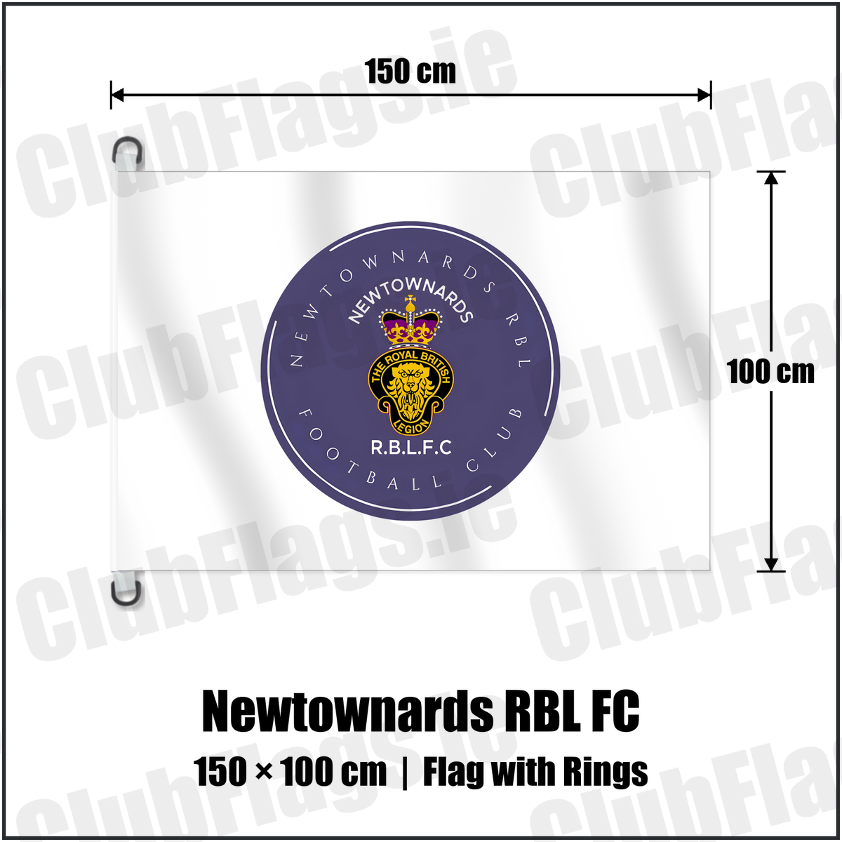 Newtownards RBL FC 150cm x 100cm Flag Pole Flag with Rings with the club crest and colours, Down Football - ClubFlags.ie