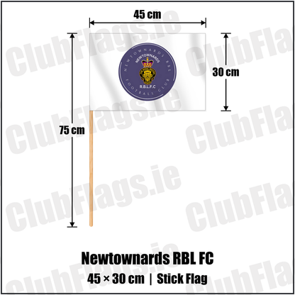 Newtownards RBL FC 30cm x 45cm Stick Flag with the club crest and colours, Down Football - ClubFlags.ie