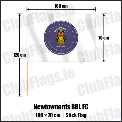 Newtownards RBL FC 70cm x 100cm Stick Flag with the club crest and colours, Down Football - ClubFlags.ie