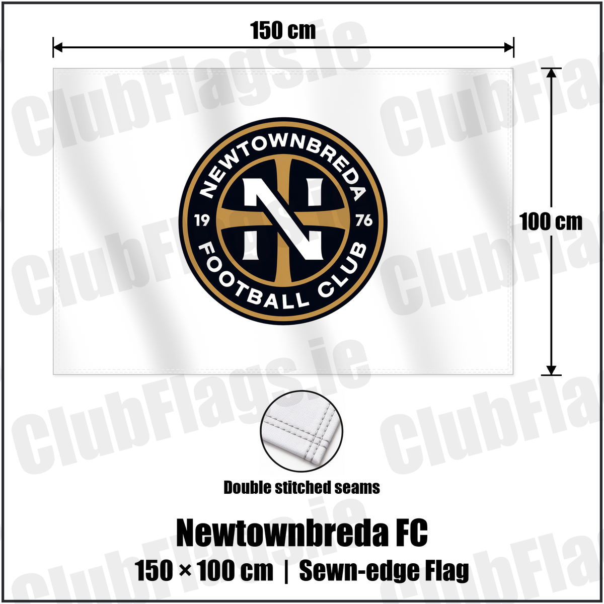 Newtownbreda FC 100cm x 150cm Flag (sewn on the edges) with the club crest and colours, Down Football - ClubFlags.ie