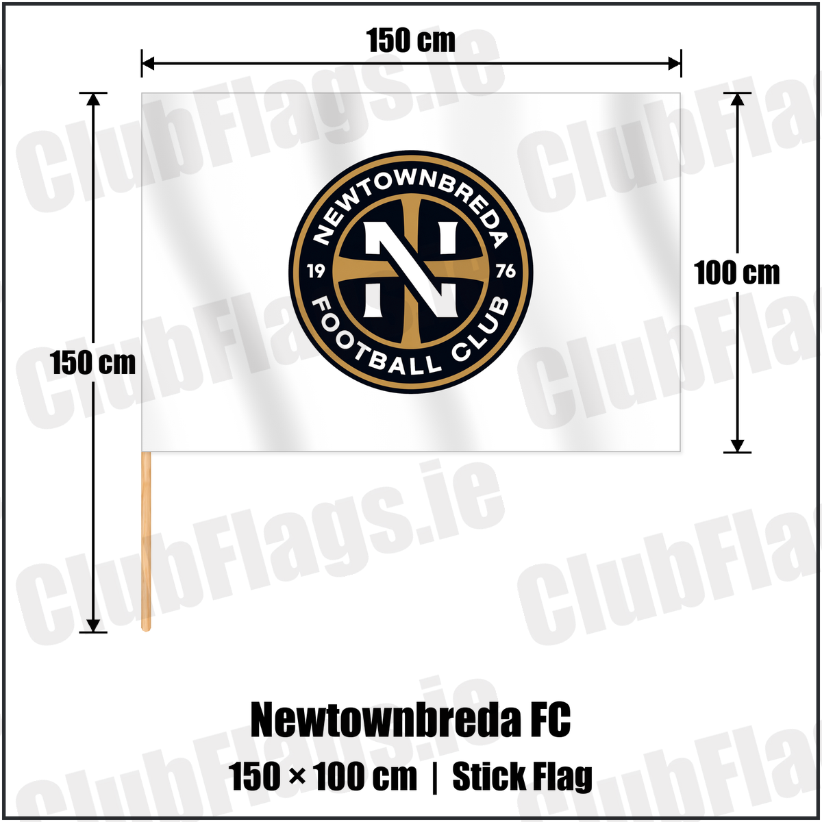 Newtownbreda FC 100cm x 150cm Stick Flag with the club crest and colours, Down Football - ClubFlags.ie