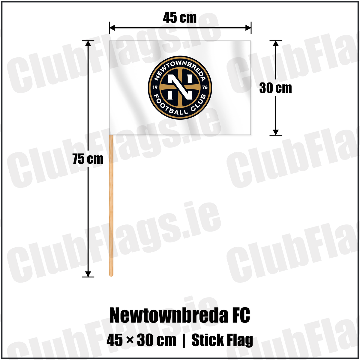 Newtownbreda FC 30cm x 45cm Stick Flag with the club crest and colours, Down Football - ClubFlags.ie