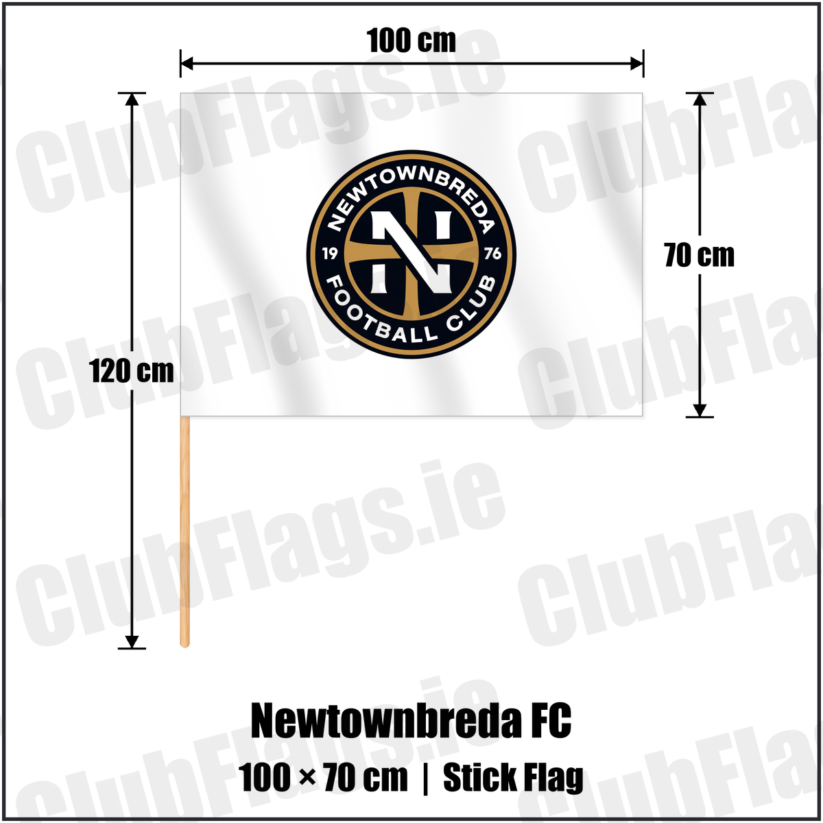 Newtownbreda FC 70cm x 100cm Stick Flag with the club crest and colours, Down Football - ClubFlags.ie