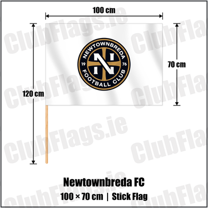Newtownbreda FC 70cm x 100cm Stick Flag with the club crest and colours, Down Football - ClubFlags.ie