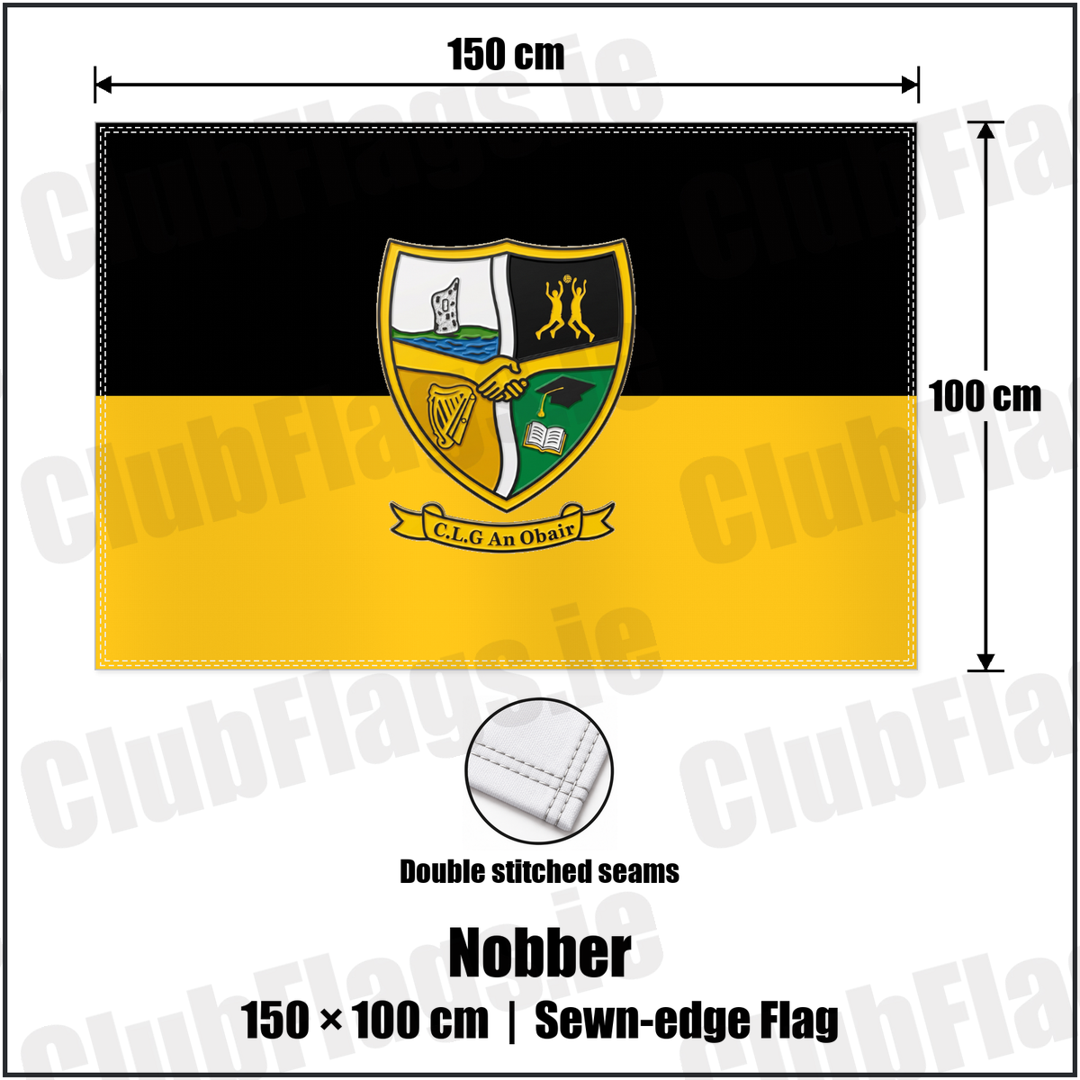 Nobber 100cm x 150cm Flag (sewn on the edges) with the club crest and colours, Meath GAA - ClubFlags.ie