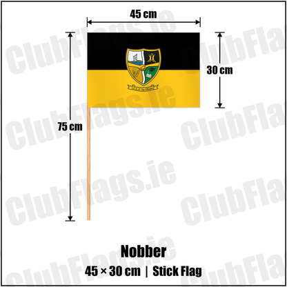 Nobber 30cm x 45cm Stick Flag with the club crest and colours, Meath GAA - ClubFlags.ie