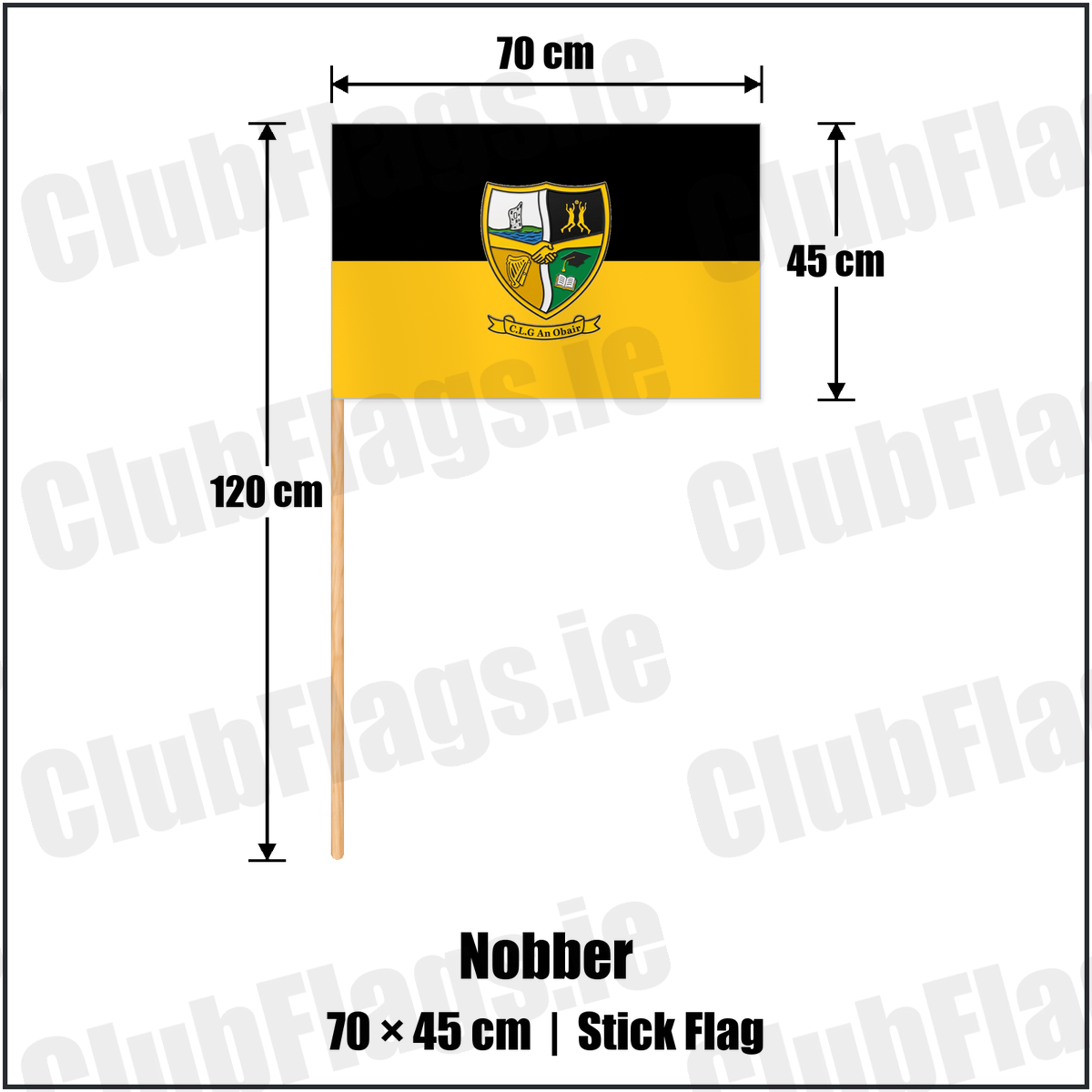Nobber 45cm x 70cm Stick Flag with the club crest and colours, Meath GAA - ClubFlags.ie