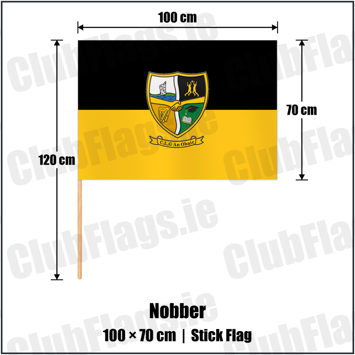 Nobber 70cm x 100cm Stick Flag with the club crest and colours, Meath GAA - ClubFlags.ie