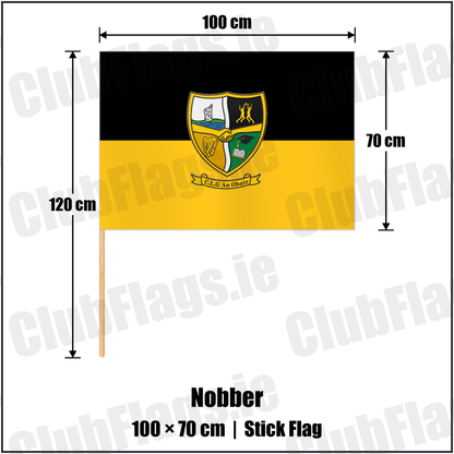 Nobber 70cm x 100cm Stick Flag with the club crest and colours, Meath GAA - ClubFlags.ie