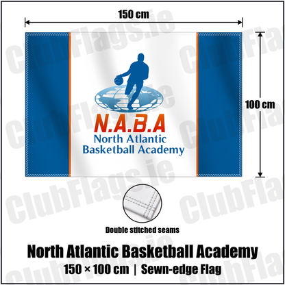North Atlantic Basketball Academy 100cm x 150cm Flag (sewn on the edges) with the club crest and colours, Dublin Basketball - ClubFlags.ie