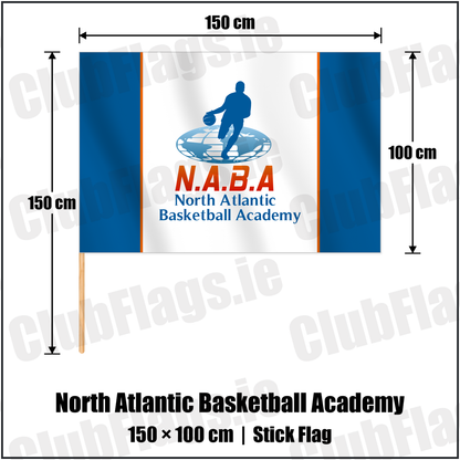 North Atlantic Basketball Academy 100cm x 150cm Stick Flag with the club crest and colours, Dublin Basketball - ClubFlags.ie