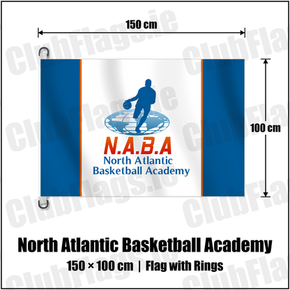 North Atlantic Basketball Academy 150cm x 100cm Flag Pole Flag with Rings with the club crest and colours, Dublin Basketball - ClubFlags.ie