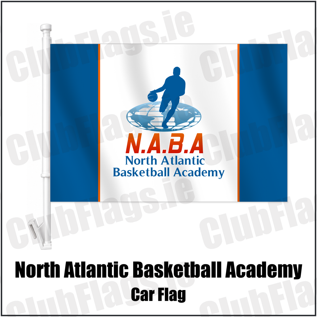 North Atlantic Basketball Academy Car Flag with the club crest and colours, Dublin Basketball - ClubFlags.ie
