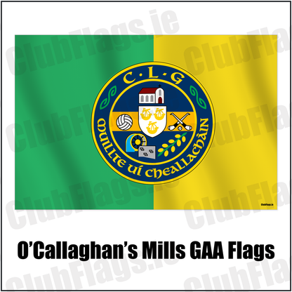 O’Callaghan’s Mills GAA Flags with the verified club crest and colours, Clare GAA - ClubFlags.ie