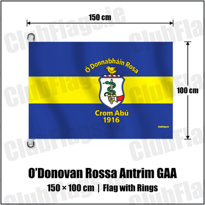 O’Donovan Rossa Antrim GAA 150cm x 100cm Flag Pole Flag with Rings with the verified club crest and colours, Antrim GAA - ClubFlags.ie