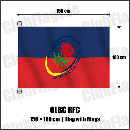 OLBC RFC 150cm x 100cm Flag Pole Flag with Rings with the verified club crest and colours, Galway Rugby - ClubFlags.ie