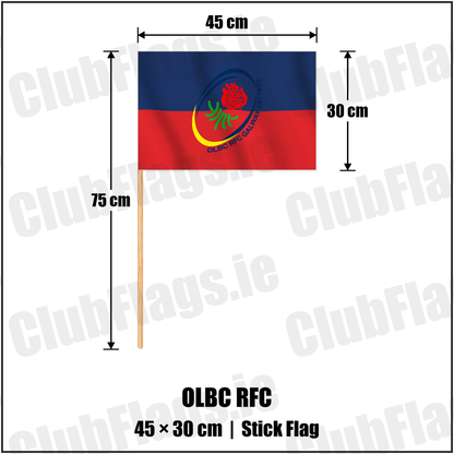OLBC RFC 30cm x 45cm Stick Flag with the verified club crest and colours, Galway Rugby - ClubFlags.ie