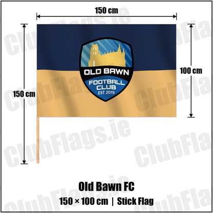 Old Bawn FC 100cm x 150cm Stick Flag with the verified club crest and colours, Dublin Football - ClubFlags.ie