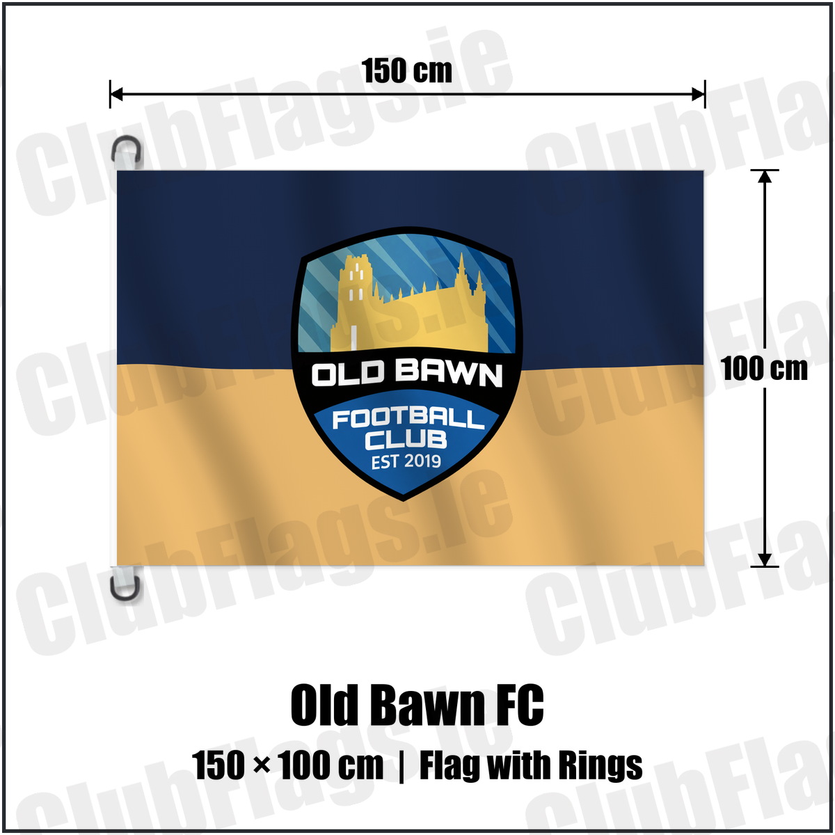 Old Bawn FC 150cm x 100cm Flag Pole Flag with Rings with the verified club crest and colours, Dublin Football - ClubFlags.ie