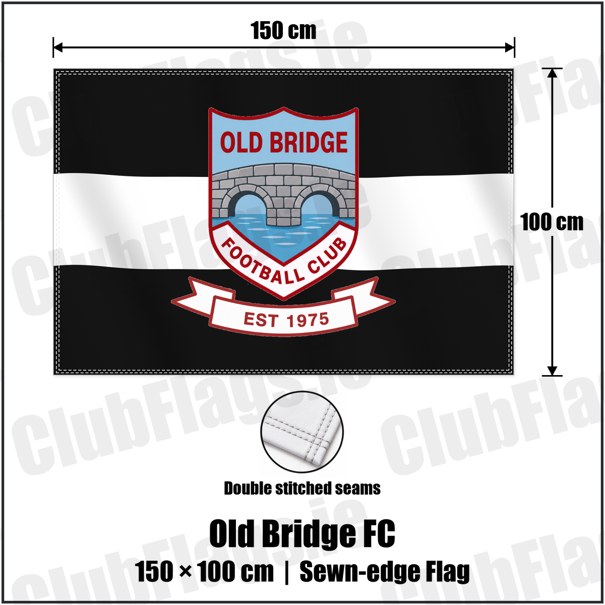 Old Bridge FC 100cm x 150cm Flag (sewn on the edges) with the club crest and colours, Tipperary Football - ClubFlags.ie