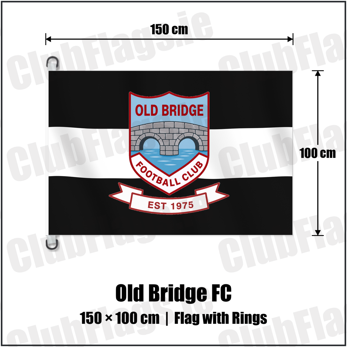 Old Bridge FC 150cm x 100cm Flag Pole Flag with Rings with the club crest and colours, Tipperary Football - ClubFlags.ie