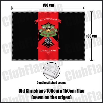Old Christians 100cm x 150cm Flag (sewn on the edges), featuring the club crest and black and red colours; County Limerick GAA. ClubFlags.ie.