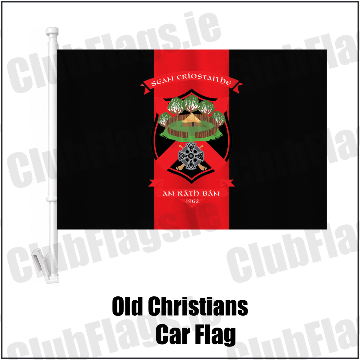 Old Christians Car Flag, featuring the club crest and black and red colours; County Limerick GAA. ClubFlags.ie.