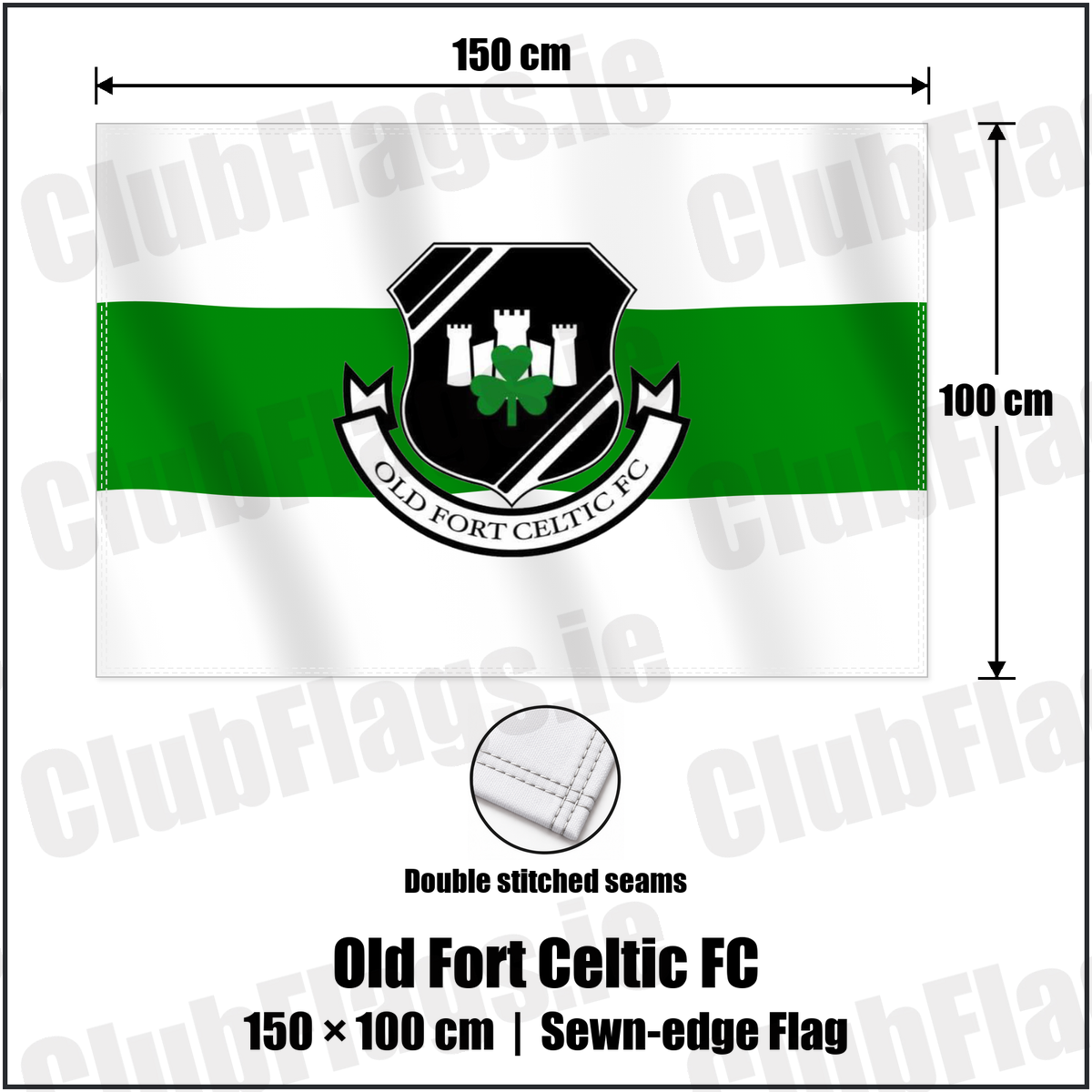 Old Fort Celtic FC 100cm x 150cm Flag (sewn on the edges) with the club crest and colours, Laois Football - ClubFlags.ie