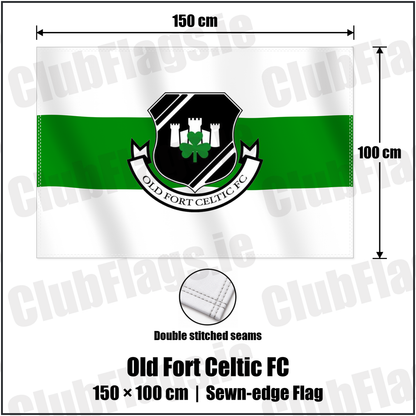 Old Fort Celtic FC 100cm x 150cm Flag (sewn on the edges) with the club crest and colours, Laois Football - ClubFlags.ie