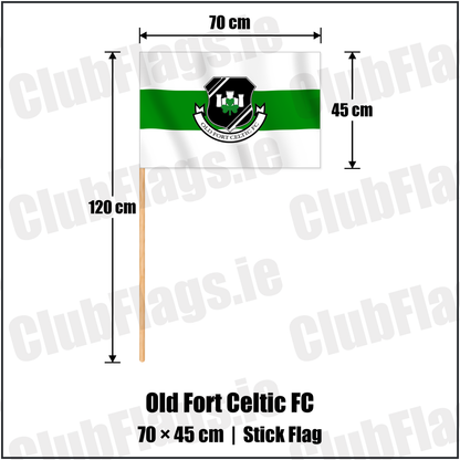 Old Fort Celtic FC 45cm x 70cm Stick Flag with the club crest and colours, Laois Football - ClubFlags.ie