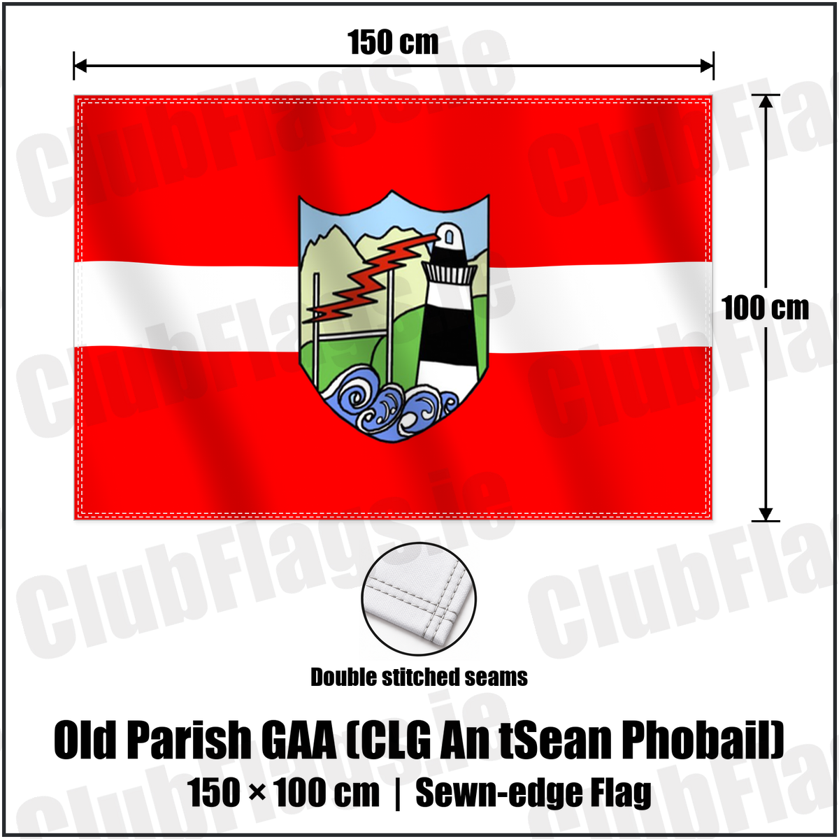 Old Parish GAA (CLG An tSean Phobail) 100cm x 150cm Flag (sewn on the edges) with the verified club crest and colours, Waterford GAA - ClubFlags.ie