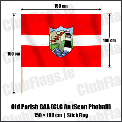 Old Parish GAA (CLG An tSean Phobail) 100cm x 150cm Stick Flag with the verified club crest and colours, Waterford GAA - ClubFlags.ie