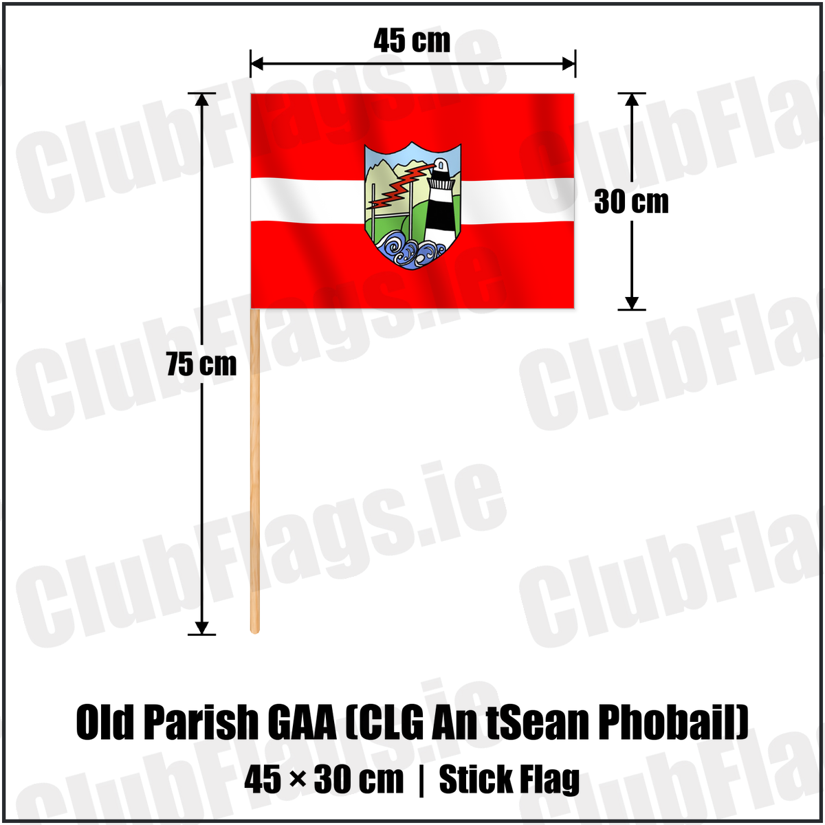 Old Parish GAA (CLG An tSean Phobail) 30cm x 45cm Stick Flag with the verified club crest and colours, Waterford GAA - ClubFlags.ie
