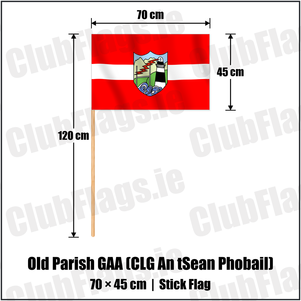 Old Parish GAA (CLG An tSean Phobail) 45cm x 70cm Stick Flag with the verified club crest and colours, Waterford GAA - ClubFlags.ie