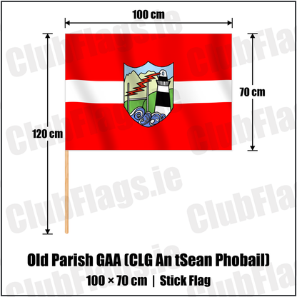 Old Parish GAA (CLG An tSean Phobail) 70cm x 100cm Stick Flag with the verified club crest and colours, Waterford GAA - ClubFlags.ie