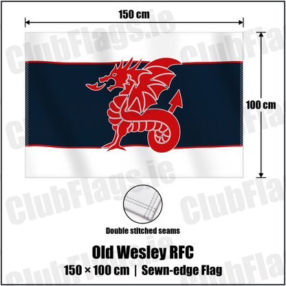 Old Wesley RFC 100cm x 150cm Flag (sewn on the edges) with the club crest and colours, Dublin Rugby - ClubFlags.ie