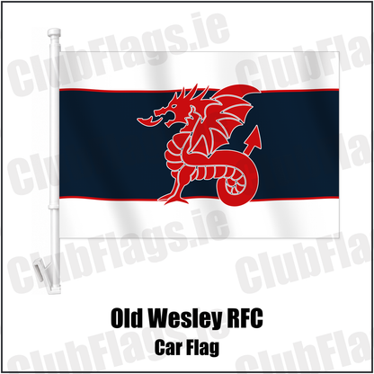 Old Wesley RFC Car Flag with the club crest and colours, Dublin Rugby - ClubFlags.ie